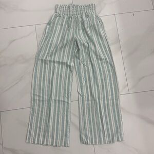 Love Tree Green Striped Linen Palazzo Pants.  Sz L